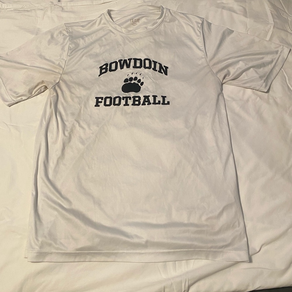 Large white Bowdoin football dri-fit shirt